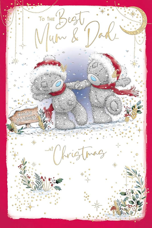Bears Holding Paws Mum And Dad Christmas Card