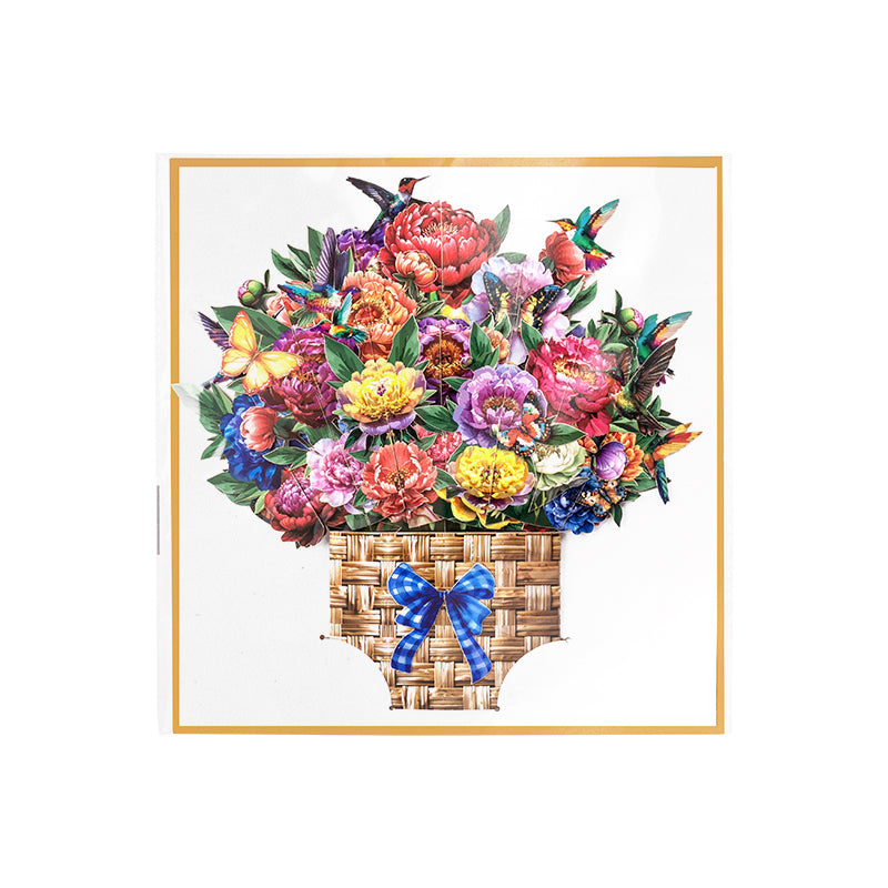 Hummingbird Haven Basket of Blooms 3D Pop Up Card - Mother's Day Birthday Wedding Anniversary 