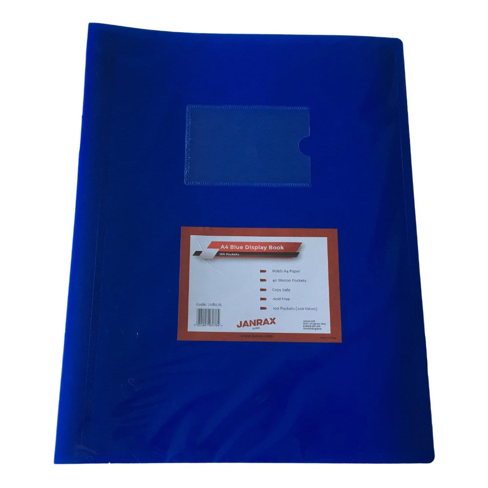 Pack of 5 A4 100 Pocket Blue Flexible Cover Display Books