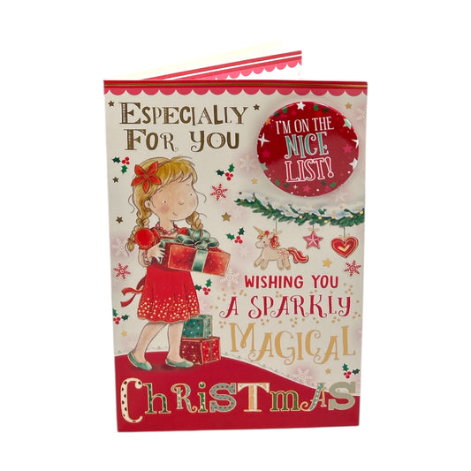 Especially For You Sparkly Magical Christmas Card With Badge