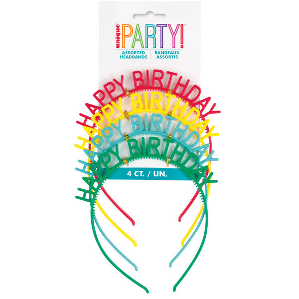 Pack of 4 Assorted Colors Cheerful Happy Birthday Headbands