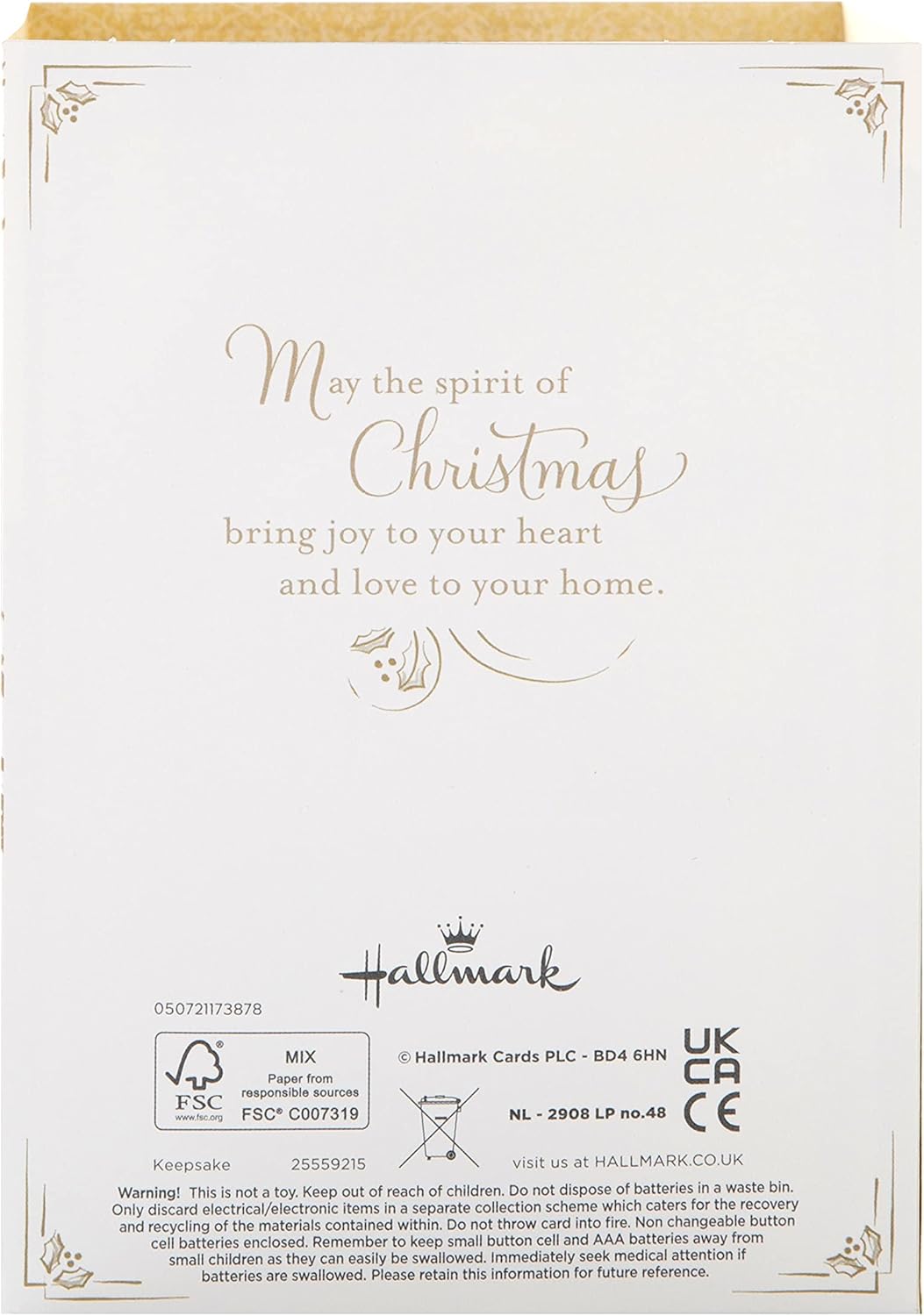 Spirit of Christmas Light Up & Music Design 3D and Pop Up Christmas Card