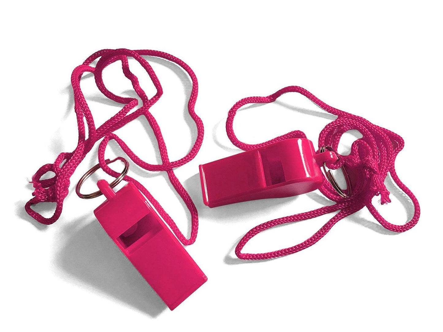 Bag of 100 Pink Plastic Whistles with Lanyard Neck Cord