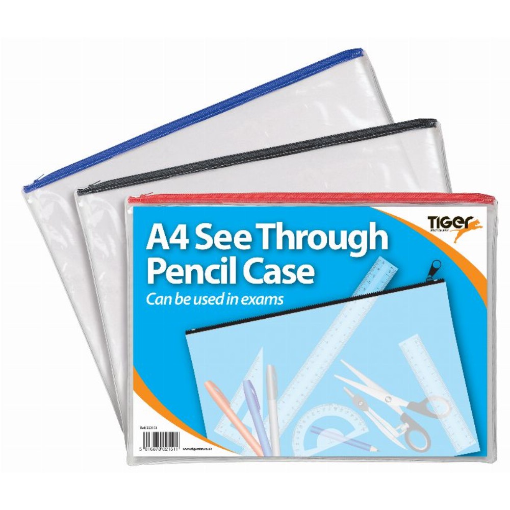 A4 Assorted colour Flat Exam Pencil Case