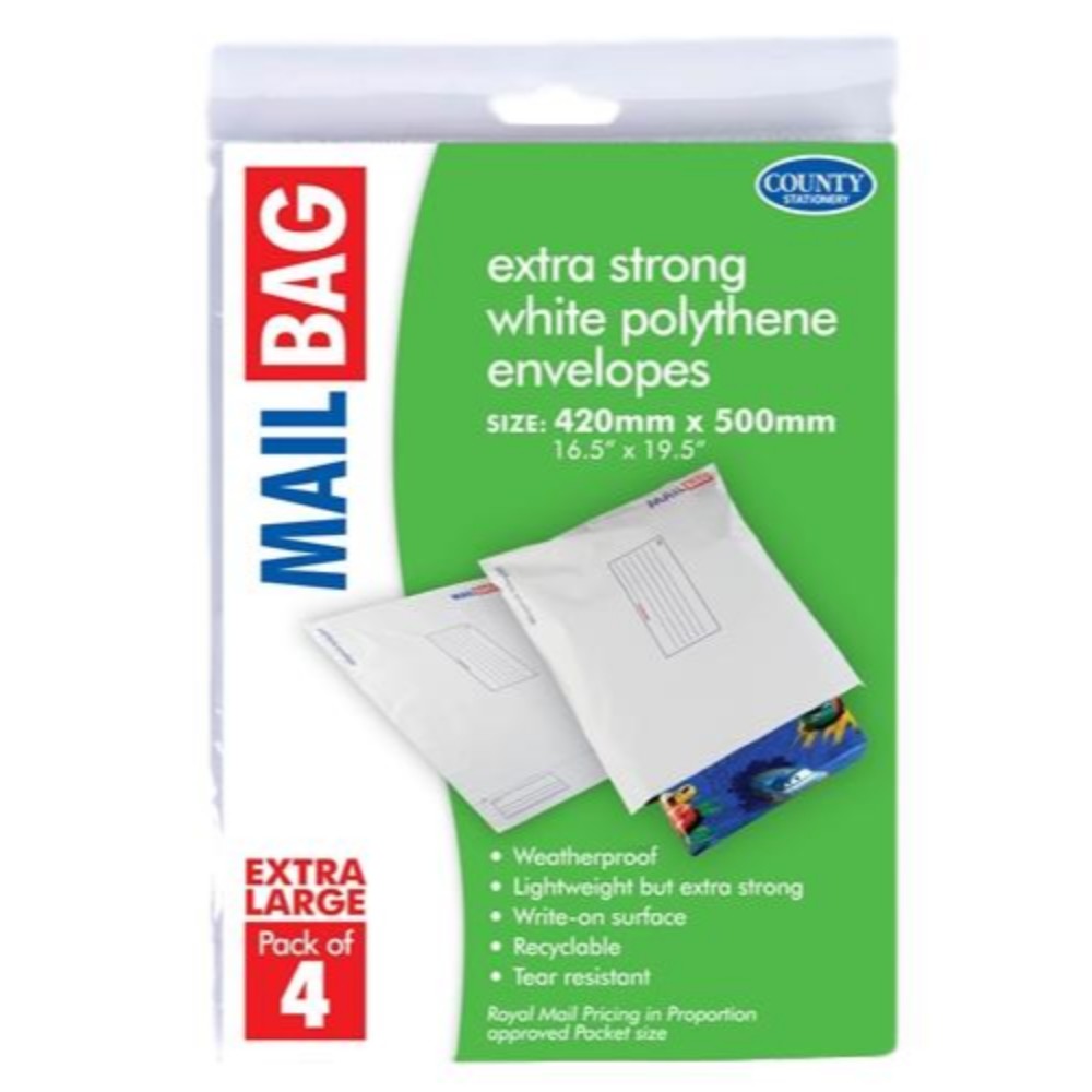 Pack of 4 Extra Large Mail Bags 420 x 500mm