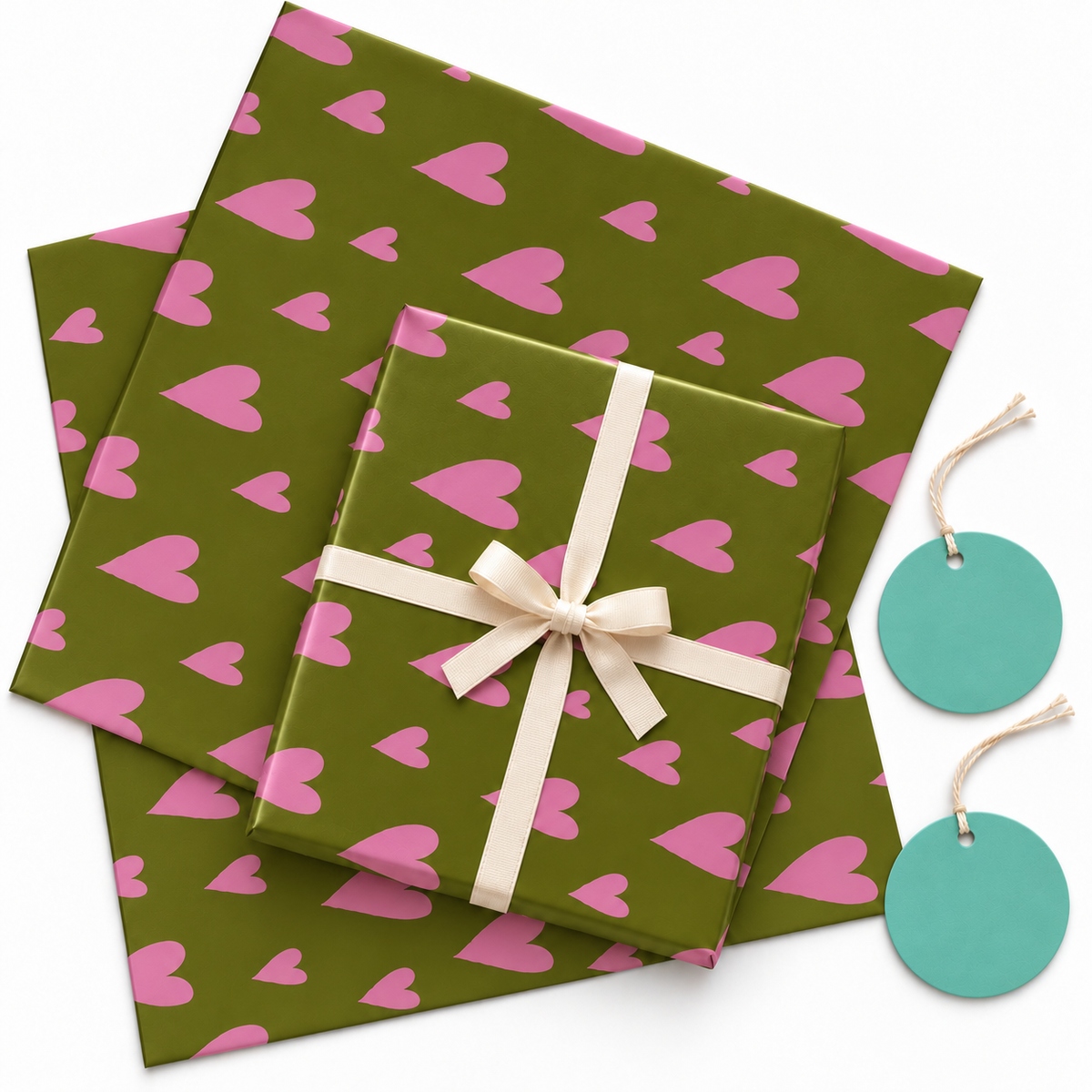 Pack of 2 Garden Of Hearts Design 50 x 70 cm Gift Wrap Sheets with 2 Tags - Valentine’s Mother's Day Birthdays Everyday Celebrations