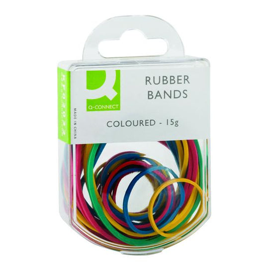 Pack of 10 Assorted Sizes Coloured 15g Rubber Bands