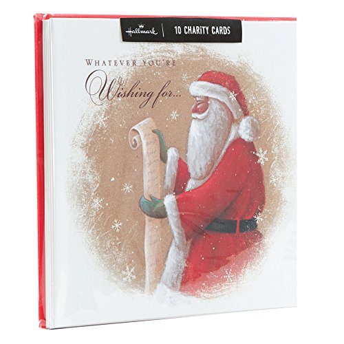 10 CHARITY XMAS CARDS Pack by HALLMARK Traditional Father Christmas w/ Wish List