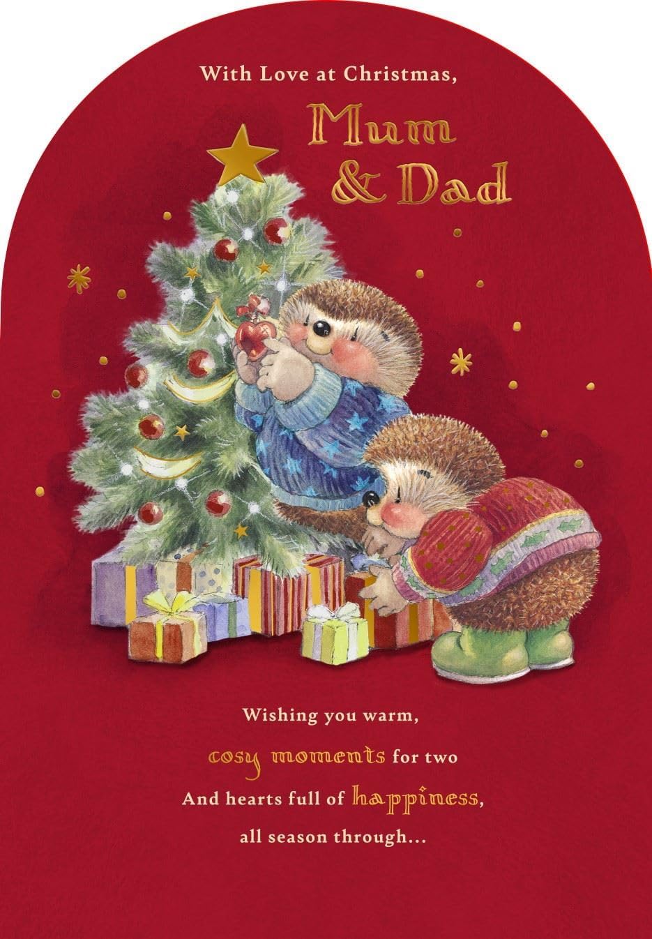 Hedgehog Design with Xmas Tree Mum and Dad Christmas Card