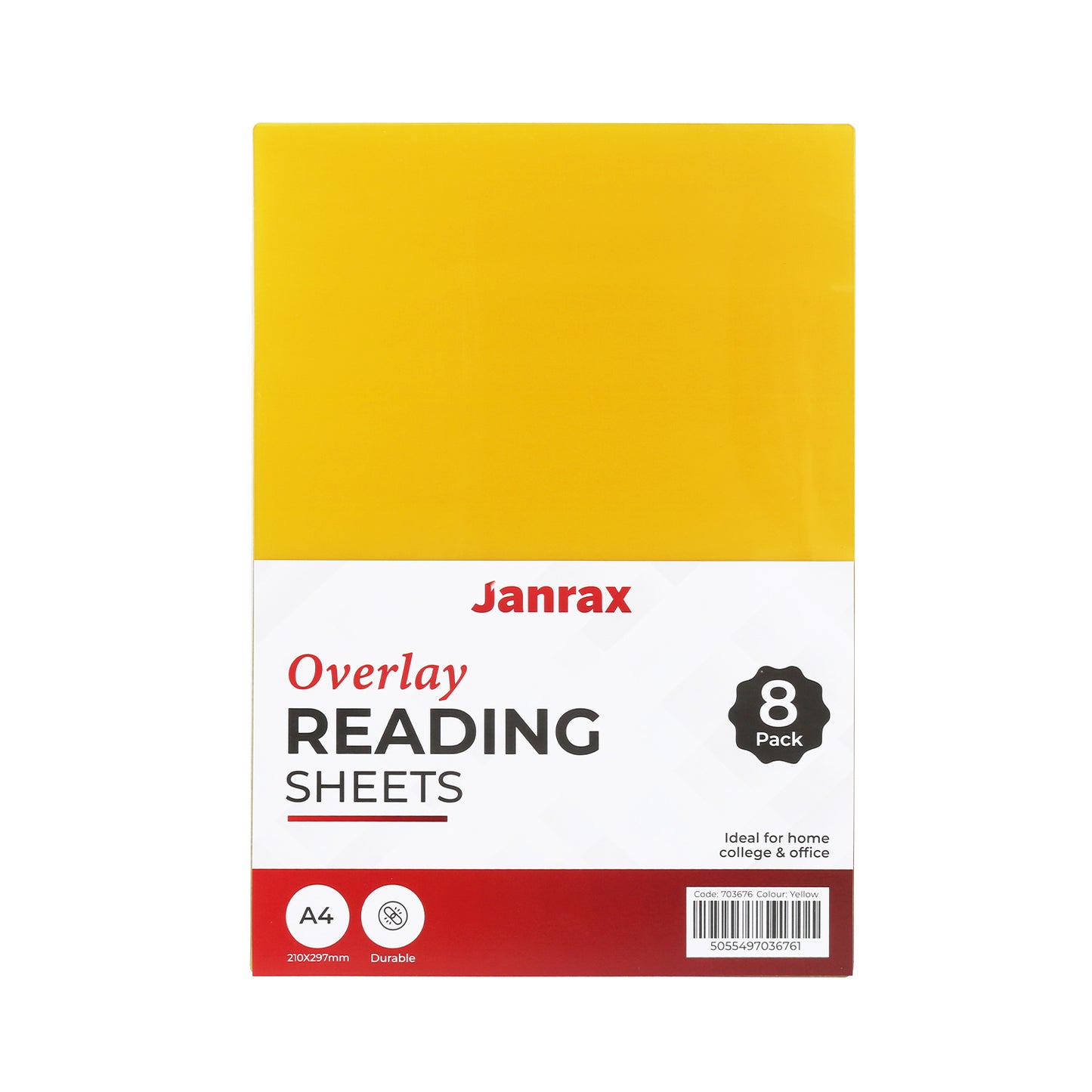 Pack of 8 A4 Plain Yellow Dyslexia Overlay Reading Sheets – PET Material, Rounded Corners
