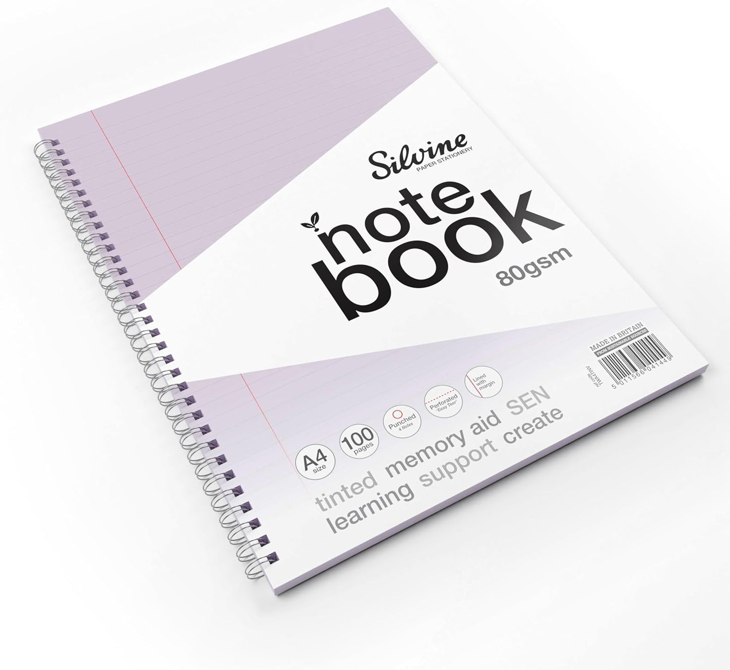 Pack of 3 A4+ 100 Pages Twin Wire SEN Lilac Paper Dyslexia Notebooks - Lined with Margin