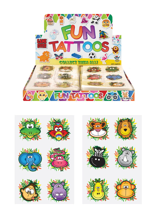 Pack of 6 Assorted Design 4cm Mini Jungle Temporary Tattoos
