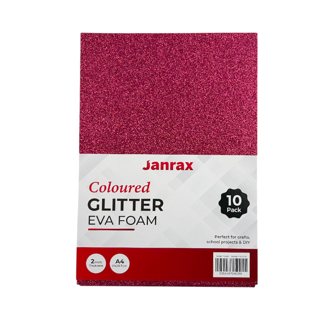 Pack of 200 A4 Hot Pink Glitter EVA Foam Sheets