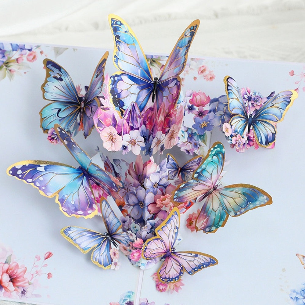 Fluttering Wishes Hot Stamped Blue Butterfly 3D Pop Up Greeting Card