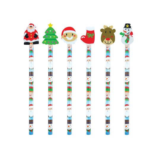 Pack of 6 Christmas Pencils with Eraser