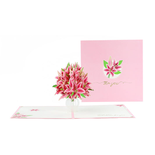 Pink Lily Grace Pop-Up Greeting Card - Birthday Mother's Day Thank You