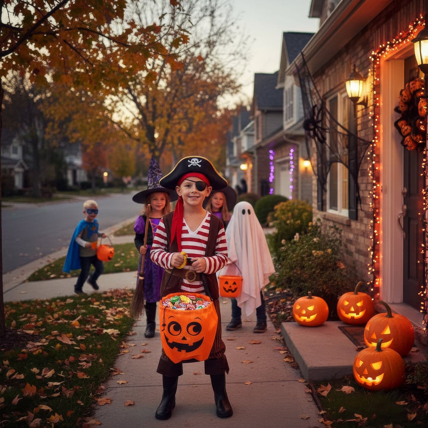 Single Orange Pumpkin Halloween Bag with Drawstring