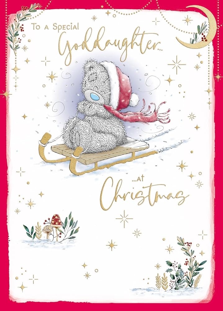 Bear And Sledge Special Goddaughter Luxury Christmas Card