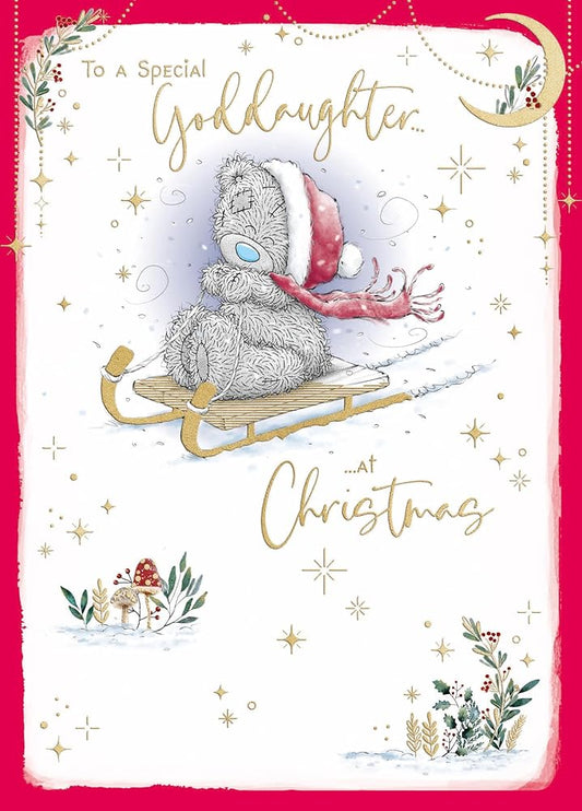 Bear And Sledge Special Goddaughter Luxury Christmas Card