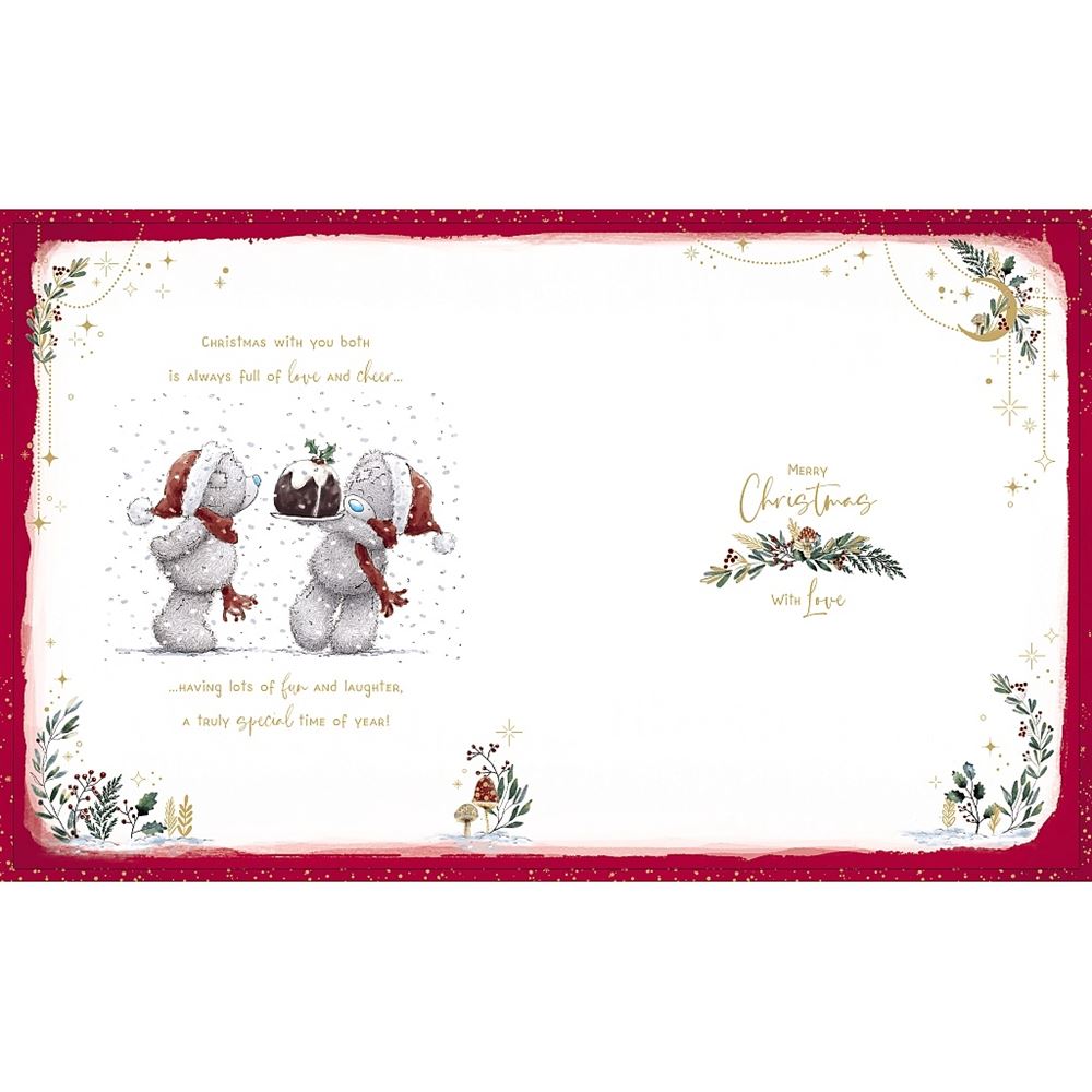 Bears With Xmas Pudding Mum And Dad Handmade Christmas Card