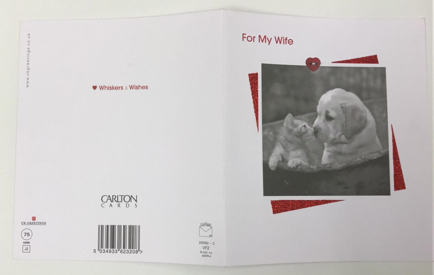 For Wife Kissing Kitten and Puppy Design Valentine's Card