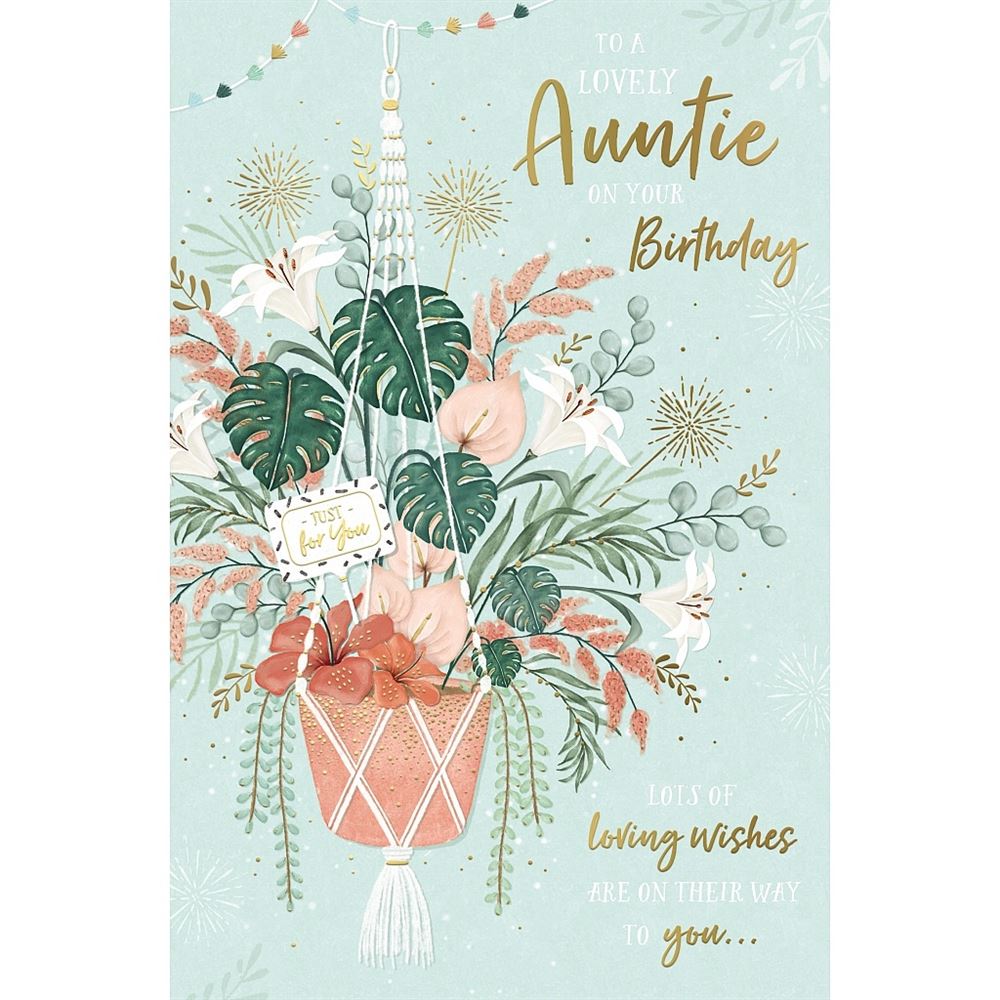 Hanging Basket Design Floral Auntie Birthday Card