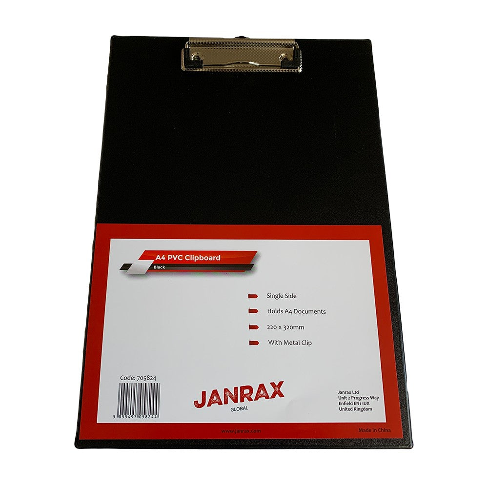 Pack of 10 Janrax A4 Black PVC Single Clipboards