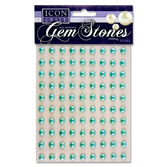 Pack of 90 Pearl Baby Blue Self Adhesive 8mm Gem Stones by Icon Craft