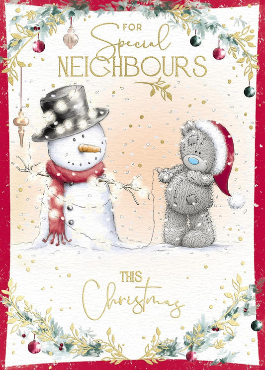 Bear With Snowman Wrapped In Fairy Lights Special Neighbours Christmas Card