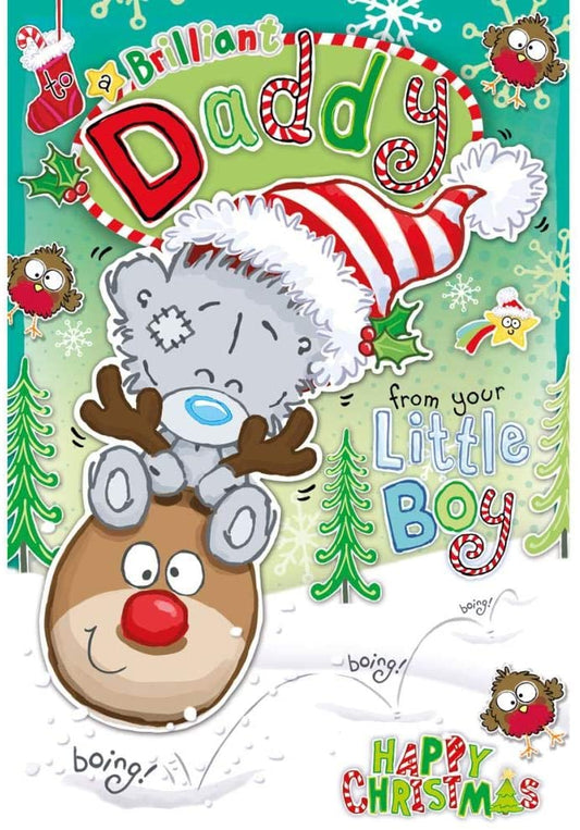 To a Brilliant Daddy Tatty Teddy On Reindeer Space Hopper Design Christmas Card