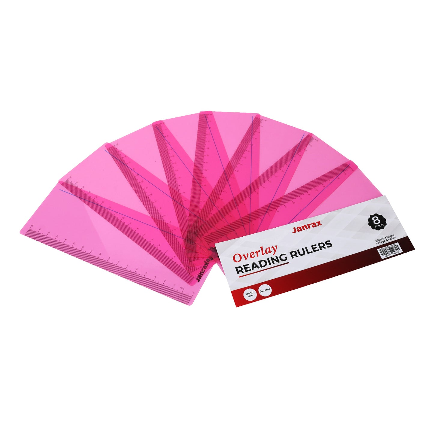 Pack of 16 Pink 191x70mm Dyslexia Overlay Reading Rulers – PET Material, Rounded Corners