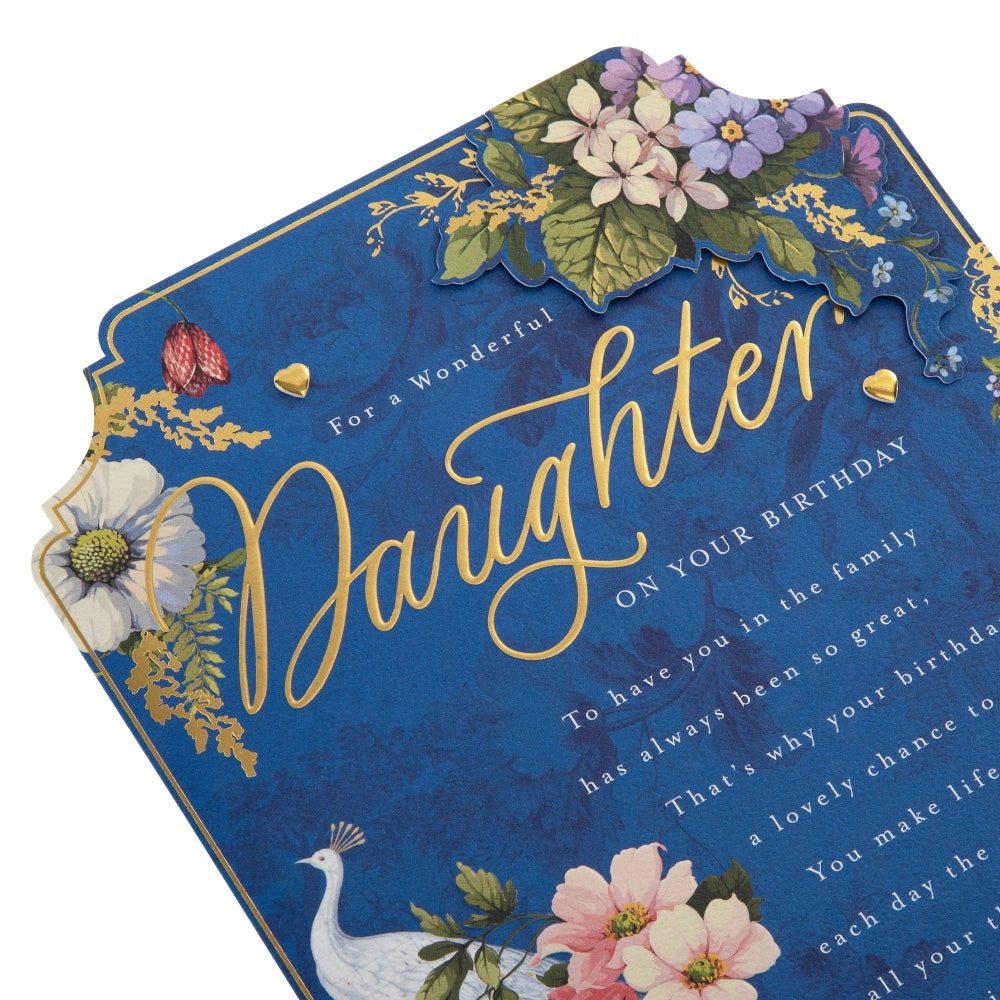 Blue Traditional Floral Design with Heartfelt Verse Daughter Birthday Card