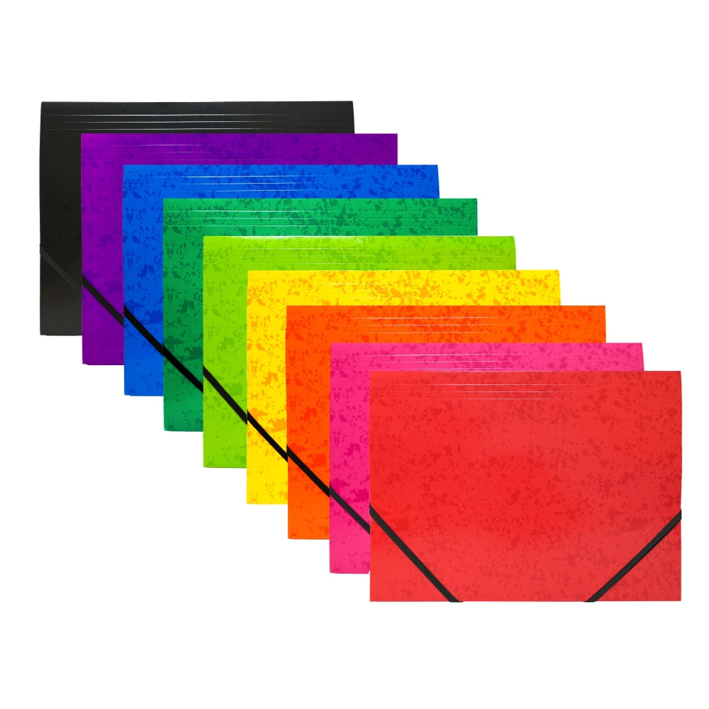 Pack of 12 A4 Purple Card 3 Flap Folders With Elastic Closure