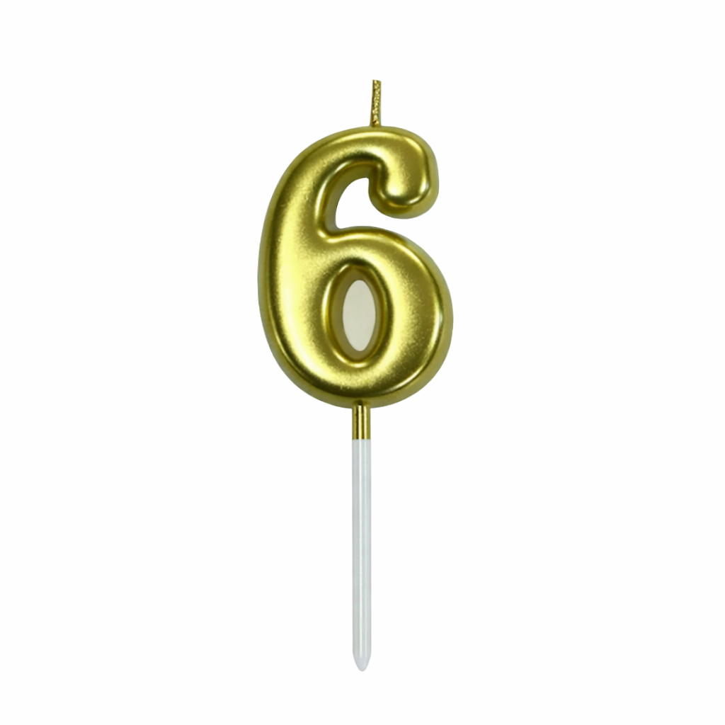6 Number Gold Candle For Birthday Party - Cake Topper for Kids & Adults