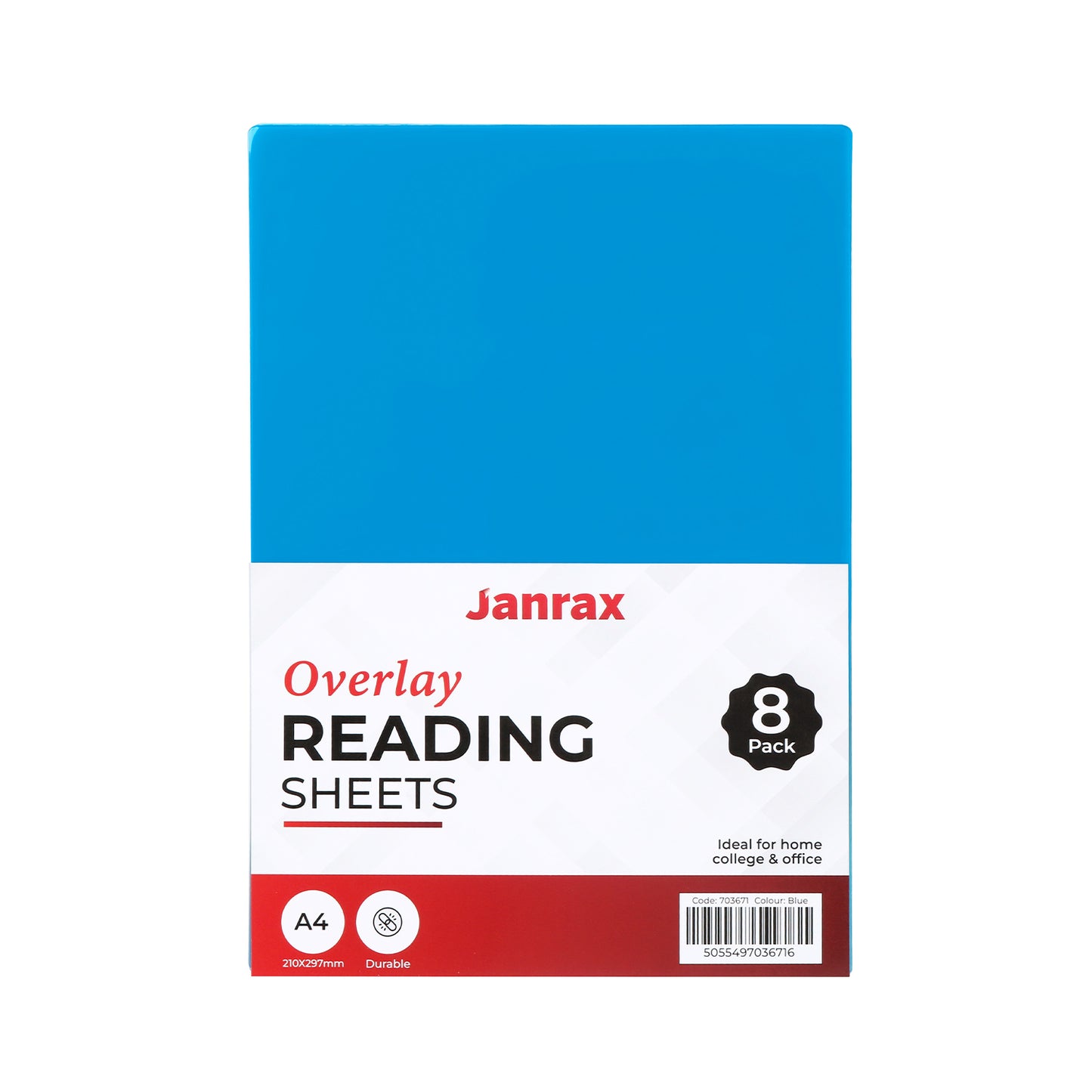 Pack of 16 A4 Plain Blue Dyslexia Overlay Reading Sheets – PET Material, Rounded Corners