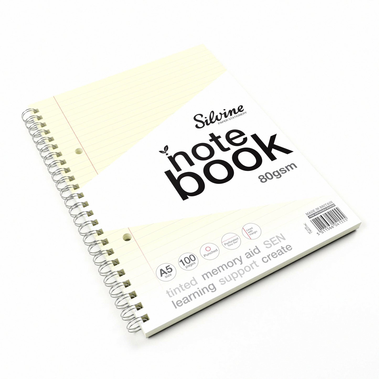 A5+ 100 Pages Twin Wire SEN Cream Paper Dyslexia Notebook - Lined with Margin