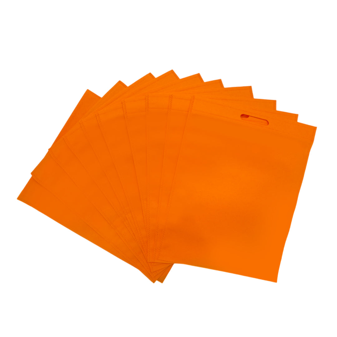 Pack of 100 Orange Coloured 35x25cm Non-Woven Patch Handle Bags