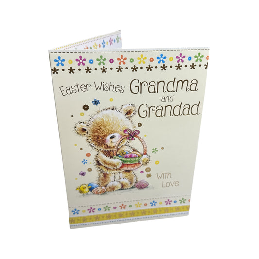 For Grandma And Grandad Teddy Holding Egg Basket Design Easter Card