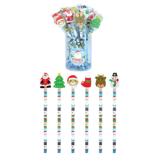 Pack of 24 Christmas Design Pencil with Eraser Top Stocking Filler