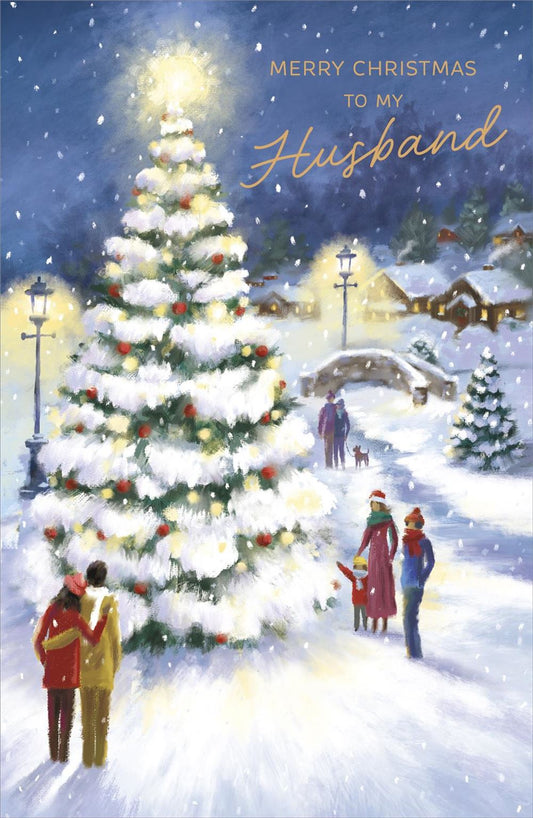 Traditional Design with Decorative Tree Husband Christmas Card