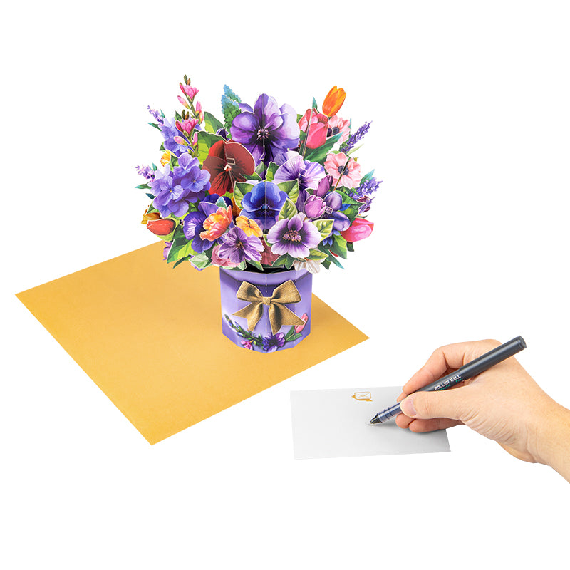Floral Fantasy Paper Bouquet 3D Vase Pop Up Card - Mother's Day Birthday Wedding Anniversary 