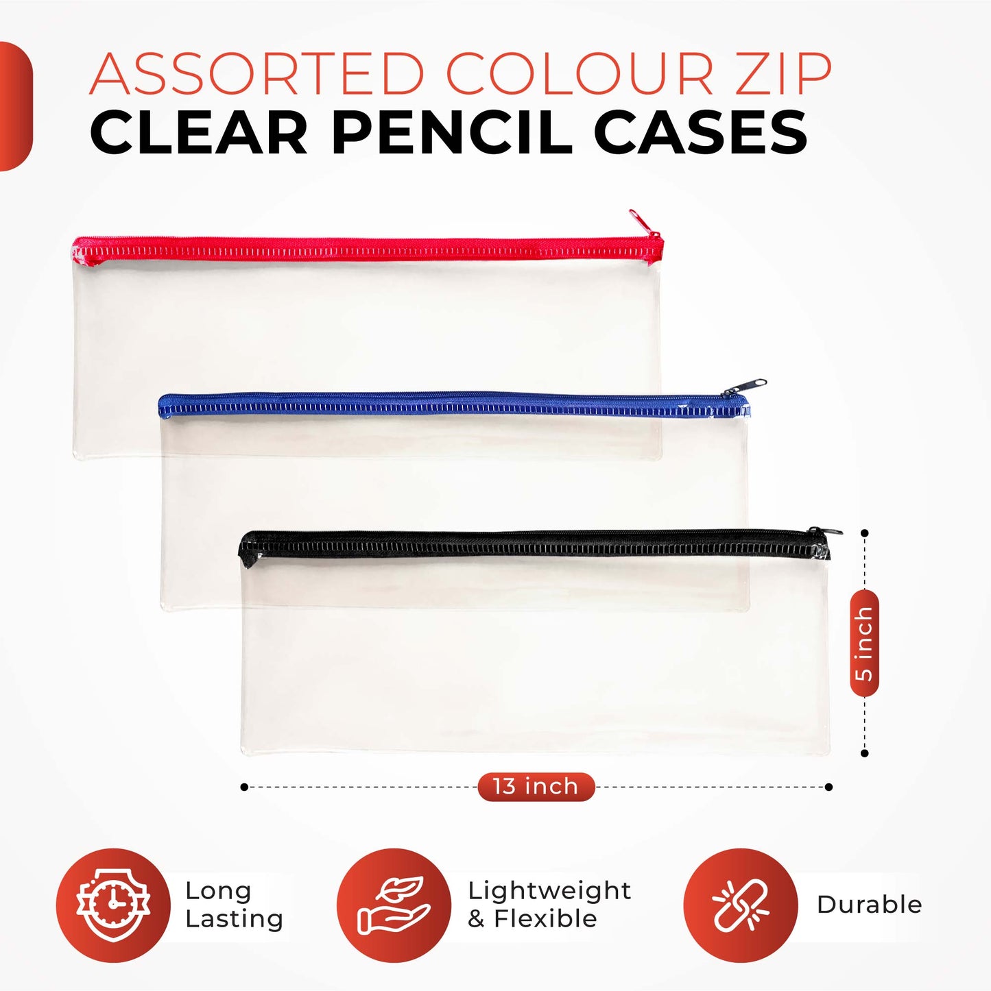 Janrax 13x5" Pink Zip Clear Exam Pencil Case
