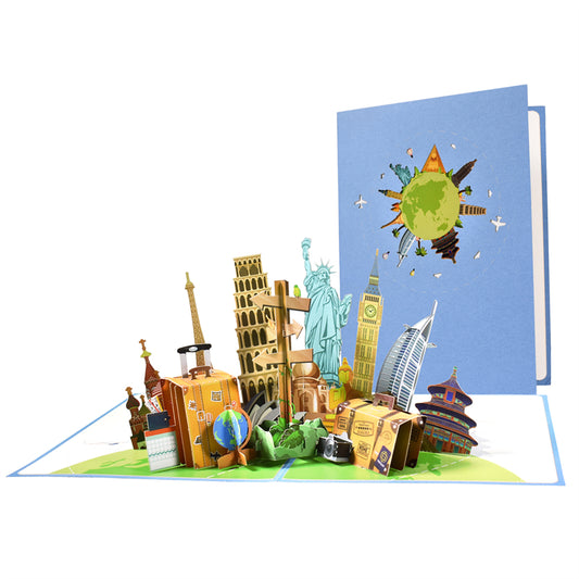 Iconic Monuments World Travel Landmarks 3D Pop Up Greeting Card