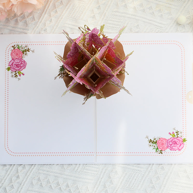 Bouquet of Pink Carnation 3D Pop Up Greeting Card - Mother's Day Anniversary Birthday