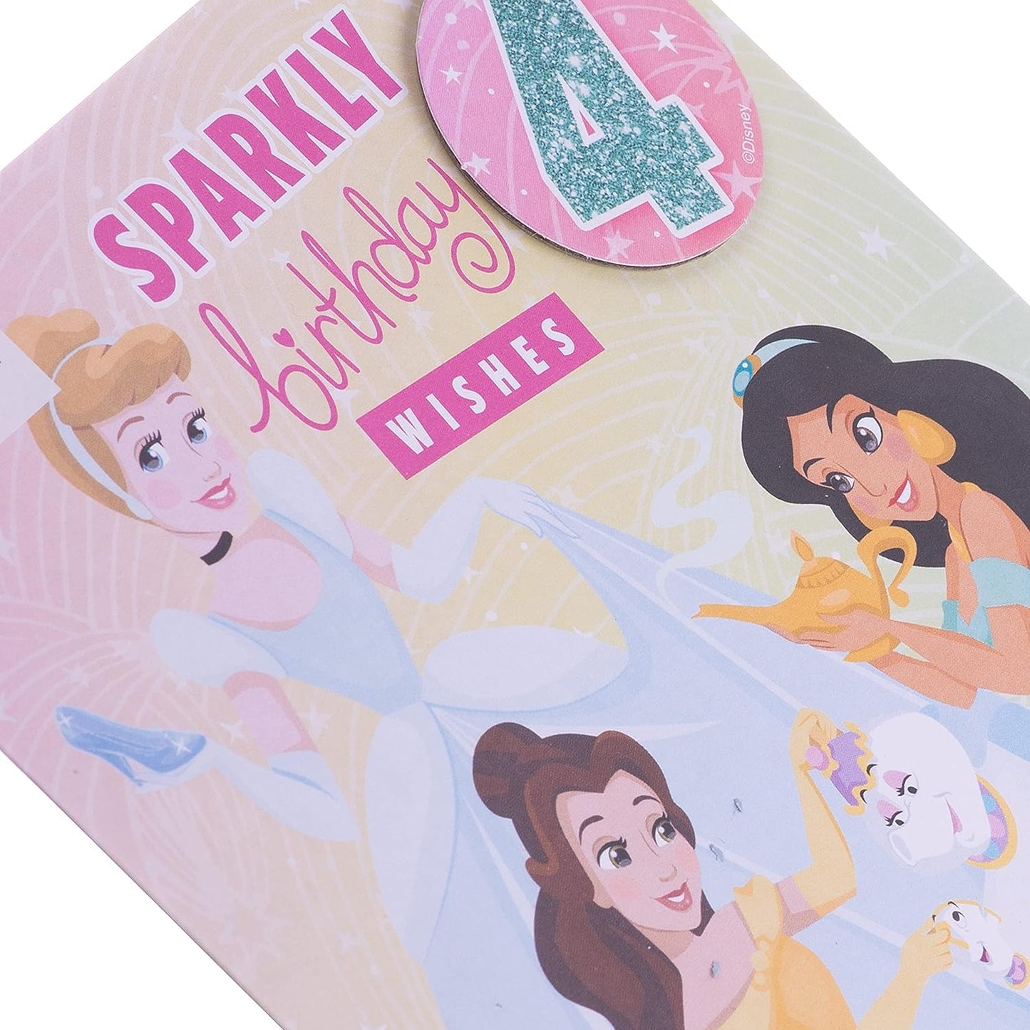 4th Birthday Card with Badge and Activity Inside Disney Princess Design 