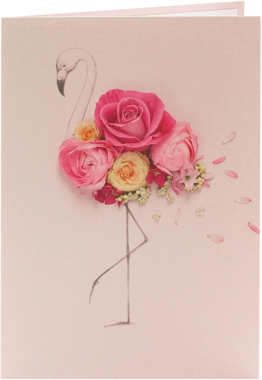 Into The Meadow Pink Floral Flamingo Design Birthday Card For Her