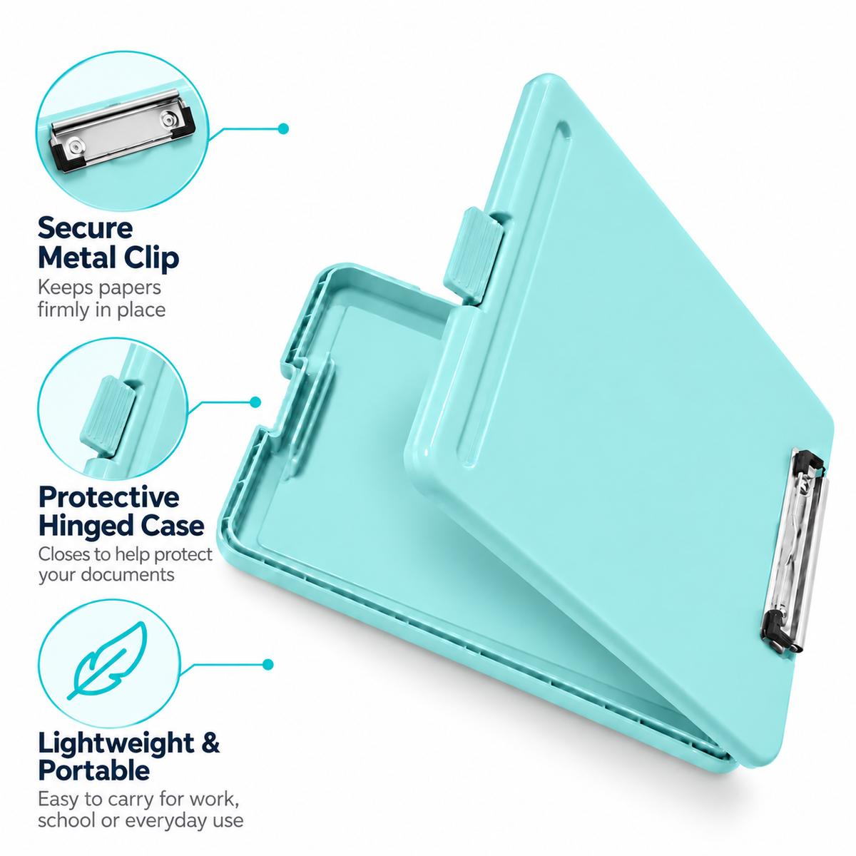 Pack of 5 A4 Pastel Blue Plastic Clipboard Box File - Storage Filing Case