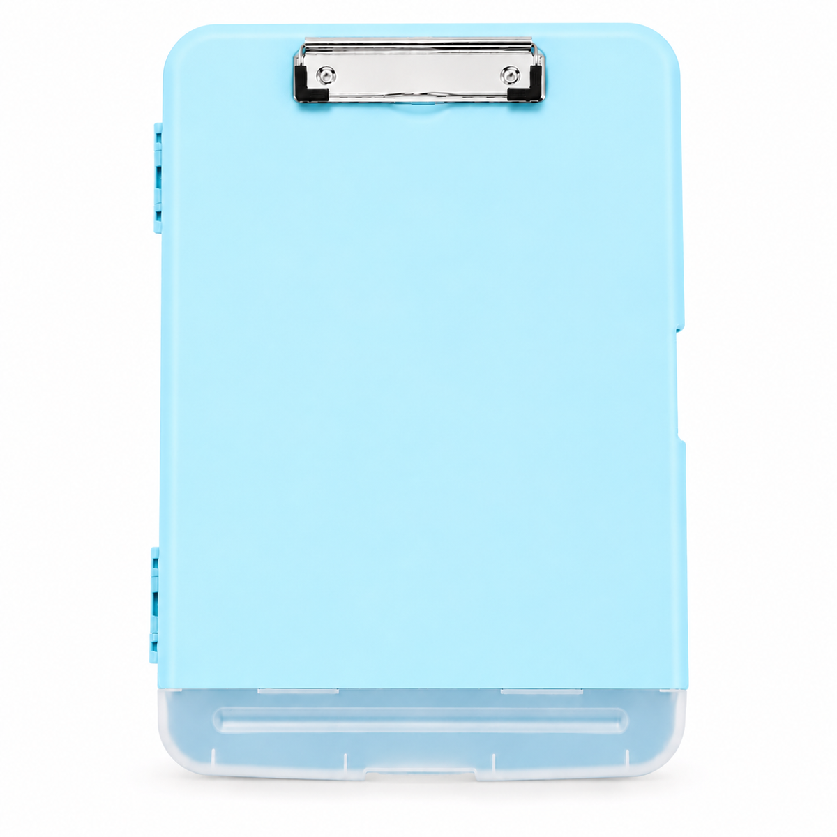Pack of 6 A4 Light Blue Plastic Clipboard Box Files With Pencil Holder - Storage Filing Case