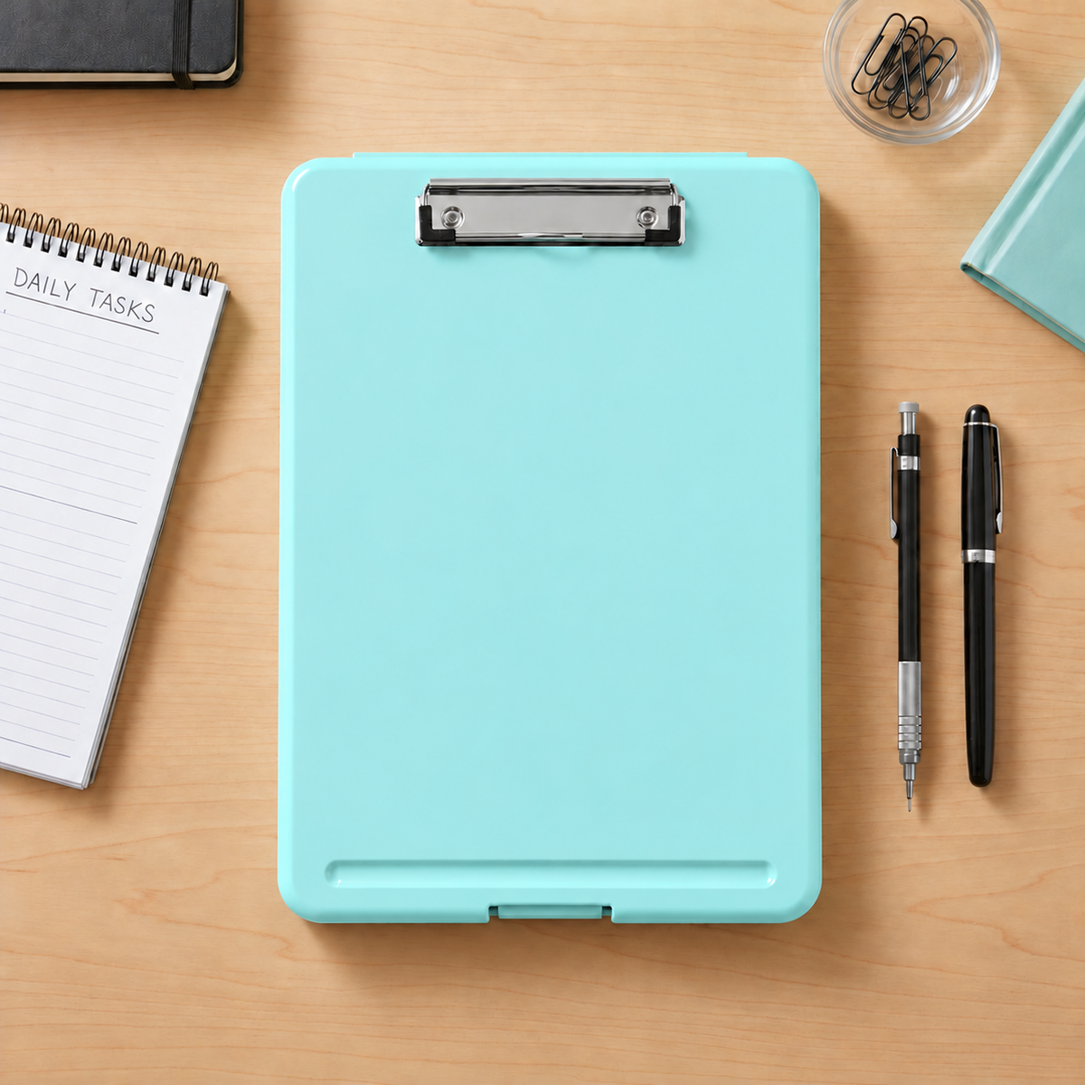 Pack of 5 A4 Pastel Blue Plastic Clipboard Box File - Storage Filing Case