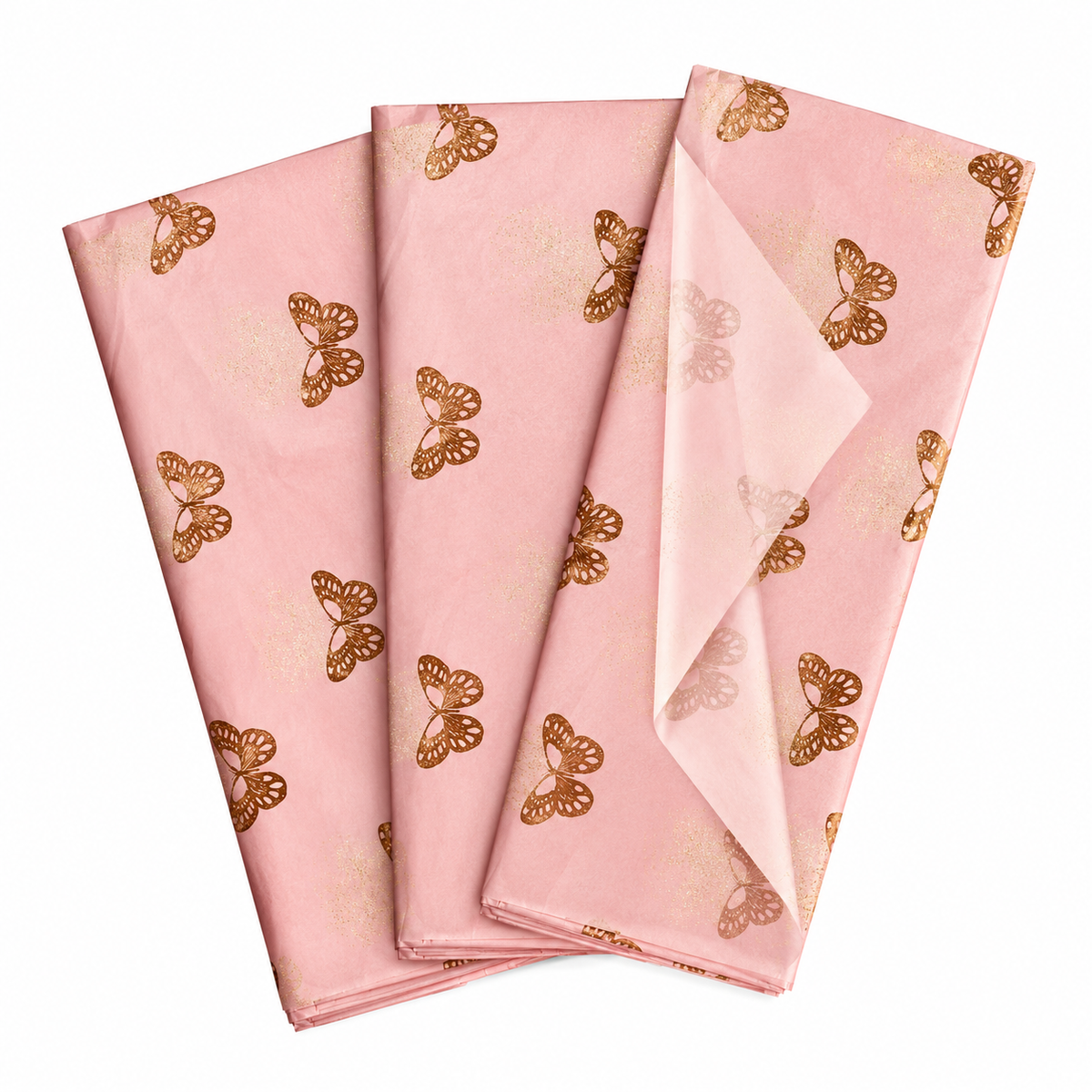 Pack of 5 Fluttering Butterflies Design 50 x 70 cm Luxury Gold Foil Tissue Sheets - Summer, Holiday, Spring